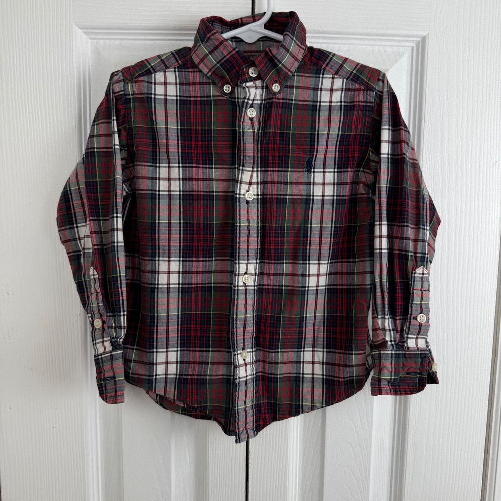 Kids Ralph Lauren Plaid Button Down Shirt Long Sleeve Classic Fit Cotton Size 3T